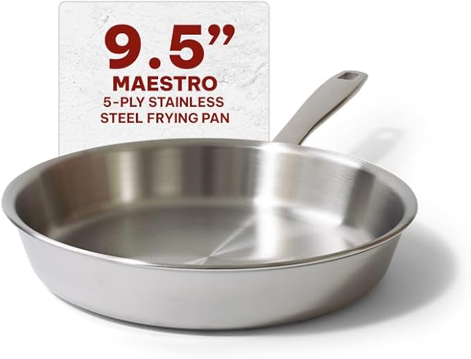 Beka Maestro Frying Pan Skillet - Stainless Steel Pan for Stainless Steel Cookware Set 5-Ply Construction, Oven Safe, Nonstick Frying Pan, Lead & Cadmium Free, Non Toxic Cookware - 9.5 Inch