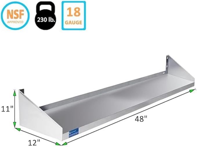 Premium Stainless Steel Wall Shelf with Side Guards – 48" x 12" | Commercial Metal Wall-Mounted Storage | NSF Certified Utility Shelf for Kitchen, Garage, or Laundry (48" Long x 12" Deep)