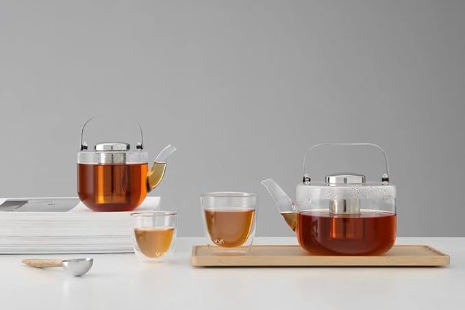 Viva Bjorn Borosilicate Glass Tea Pot for Stovetop with Loose Leaf Tea Infuser Mesh - 40 ounce/1.18 Liter - Modern Teapot Features Stainless Steel Handle and Vented Lid, Tea Maker for Blooming