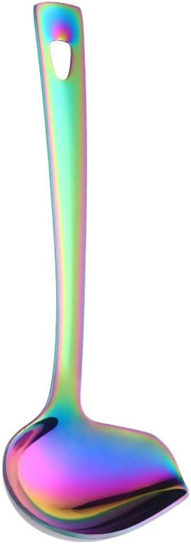 Sauce Ladle, BYEGOU Drizzle Spoon with Spout Gravy Soup Ladle, Stainless Steel Kitchen Utensil, Mirror Polish & Dishwasher Safe, 8.67 Inch, Rainbow