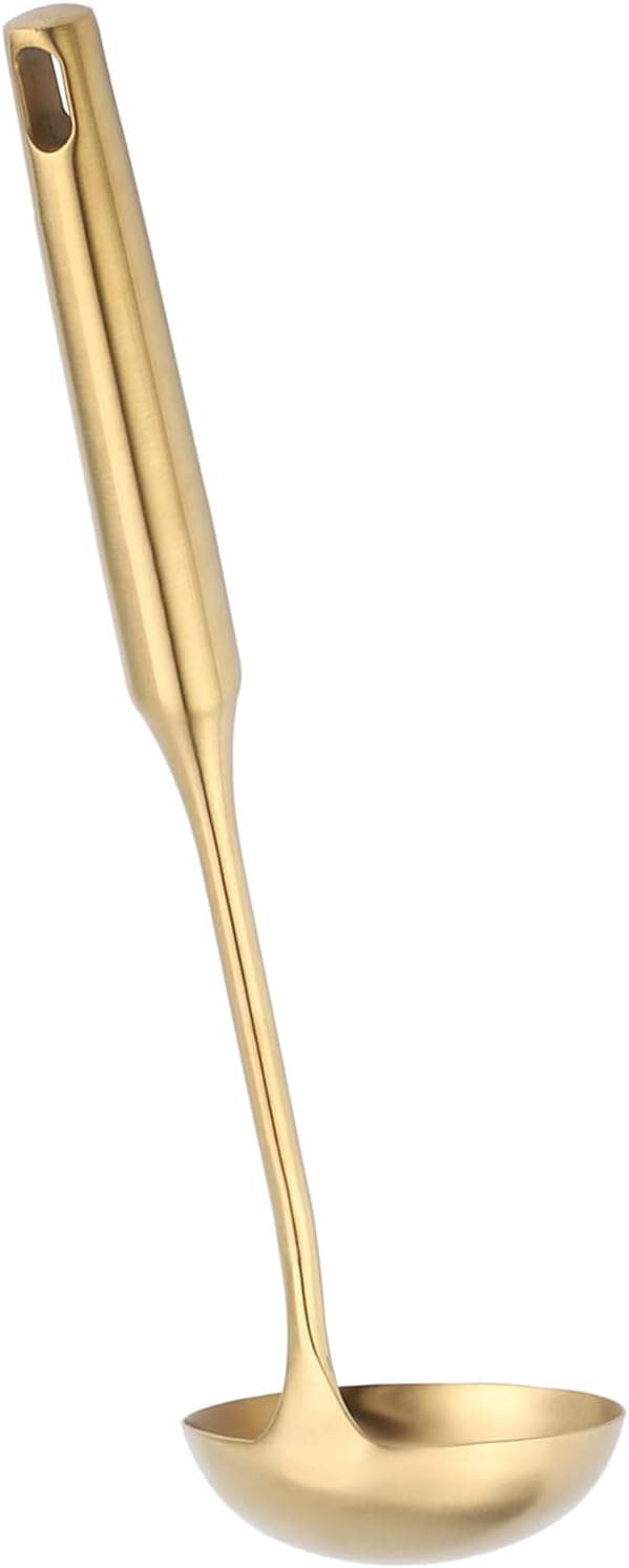 Stainless Steel Soup Ladle, 13 Inches Gold Ladle, Big Golden Spoon Useful Tool for Cooking, Serving, Kitchen
