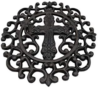 Comfy Hour Antique and Vintage Collection Cast Iron Round Cross Trivet 9" D Black