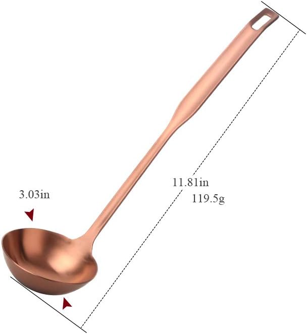 Buyer Star 2 Pcs Soup Ladle Spoons, Rose Gold Cookware Serving Long Handle Steel Slotted Spoon Cooking Utensil Set for Hotpot
