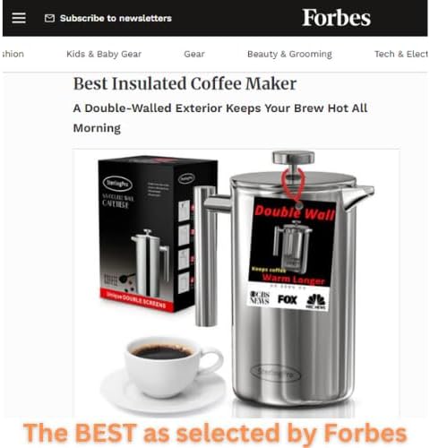 Stainless Steel French Press Coffee Maker Large 1.5 L(51 oz) Mirror – Durable Double Walled Insulated Coffee Press Keeps Drinks Hot, Easy to Use and Clean Stylish Design for Rich Flavor