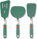 Brigii 3-Piece Silicone Spatula Turner,Heat Resistant,430 Stainless Steel Core, BPA-Free Kitchen Utensils Set for Cooking,Baking,Flipping,Dishwasher Safe(Dark Green)