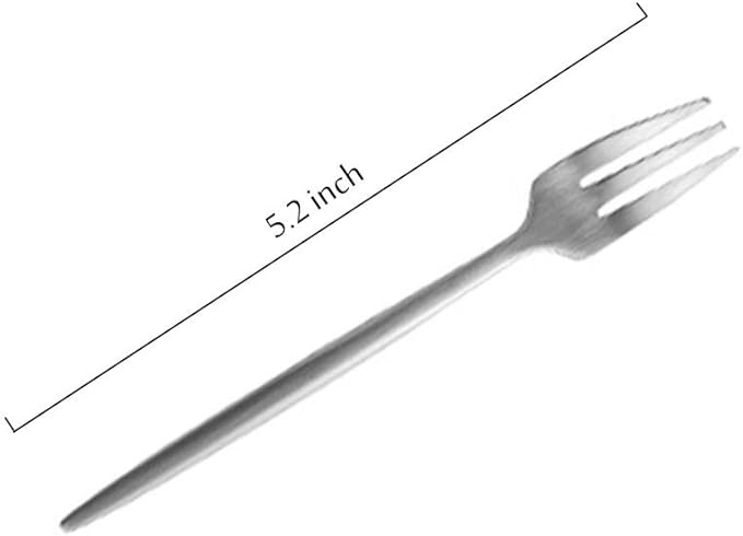 Silver 18/10 Stainles Steel Cake Forks Set 3 Tines Fruit Salad Fork, Slim Cutlery for Kitchen Hotel Restaurant Wedding Party, Matte Finish, Dishwasher Safe, Pack of 6