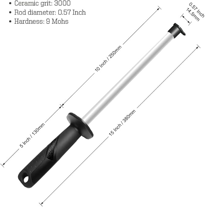 SHARPAL 118N Professional Ceramic Sharpening Fine Honing Rod Steel Kitchen Knife Sharpener Stick, With Anti-Breaking Cap