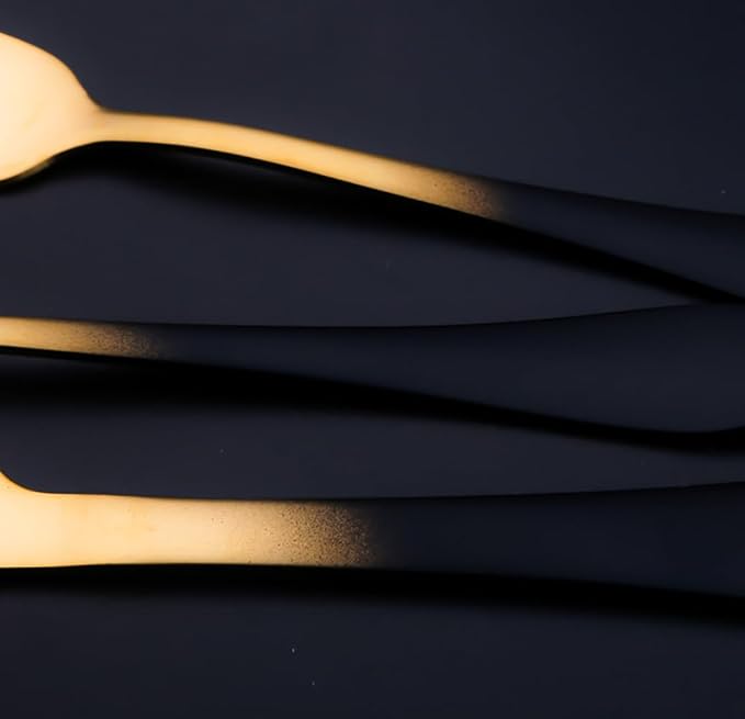 Black Silverware Set for 8 Modern 40 Piece Flatware Set 18/10 Stainless Steel Unique Black Gradual Change Gold Cutlery Utensils Sets for Home Kitchen Restaurant Tableware Set Mirror Polished