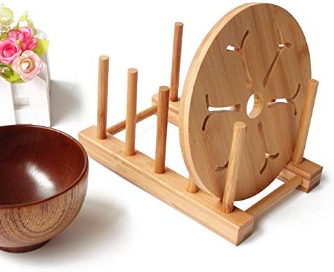 YWSHF Bamboo Wooden Dish Rack Dishes Drainboard Drying Drainer Storage Holder Stand Kitchen Cabinet Organizer for Dish/Plate/Bowl/Cup/Pot Lid/Book