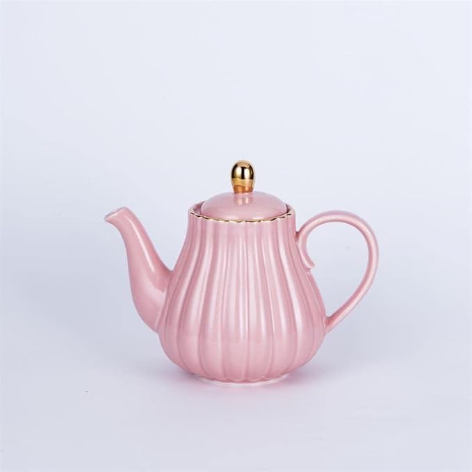 YBK Tech Strengthen Porcelain Teapot, 31oz Coffee Pot Ceramic Teapot- Stripe Design (Pink)