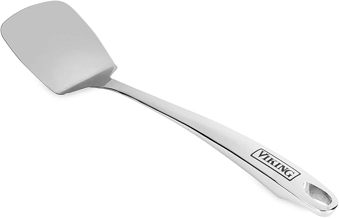 Viking Kitchen Utensils Set, 6 Piece Stainless Steel Cooking Utensil Set, Includes Spatulas, Spoons, Pasta Fork, and Deep Ladle, Hollow Forged, Silver