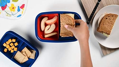 Ultimate Bento Box - Lunch Box for Kids & Adults with Removable Ice Pack - Leakproof, Multi-Compartment Food Container with Removable Containers - Microwave & Dishwasher Safe (Red, Blue, Red)