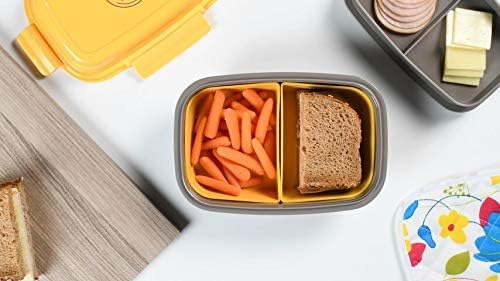 Ultimate Bento Box - Lunch Box for Kids & Adults with Removable Ice Pack - Leakproof, Multi-Compartment Food Container with Removable Containers - Microwave & Dishwasher Safe (Yellow/Gray)