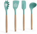 Silicone Cooking Spoons, 4-Piece Nonstick Utensil Set with Acacia Wood Handles - Heat-Resistant for Frying, Serving & Turning Spatula