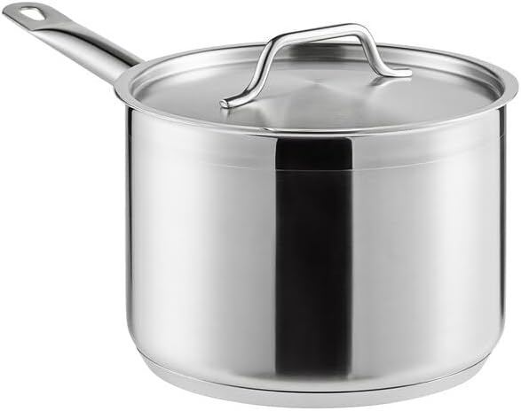 SS1 Series 4 Qt. Stainless Steel Sauce Pan with Aluminum-Clad Bottom, NSF Listed, Induction Ready, Dishwasher Safe, Silver, Round Shape with Cover, 5.25 Inch Height