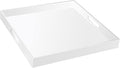 20×20 Inches Oversize Extra Large Sturdy Glossy White Acrylic Serving Tray King Size Decorative Big Ottoman Trays with Cut Out Handles Water Proof Bed Tray Coffee Counter Top Organizer