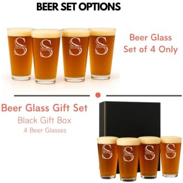 Personalized Glass Set of 4 - Custom Engraved Drinking Pint Glasses - Great Gifts for Men, Women, Family - For Valentine's, Anniversary, Housewarming, Christmas (Pint [x4])