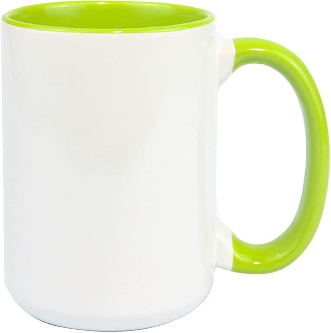 Ceramic 15oz White Sublimation Coffee Mug, Green, Case of 6