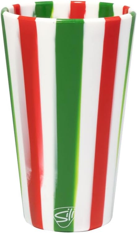 Silipint 16oz Silicone Pint Glass – Unbreakable BPA-Free Reusable Silicone Drinking Cup – Flexible Dishwasher Microwave & Freezer Safe – Stemless Glass for Coffee Smoothies (Poinsettia Stripe)