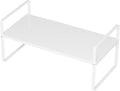 SANNO Expandable Kitchen Shelf Organizers, Large Kitchen Cupboard Organizer Stackable Counter Shelf Spice Rack Expandable Shelves,Pantry Storage Organization, White,1 pack