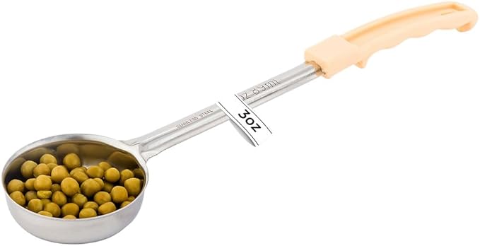 Restaurantware Met Lux 3 Ounce Portion Ladle 1 Perforated Portion Serving Spoon - Ivory Handle Dishwashable Stainless Steel Slotted Serving Utensil Multipurpose For Serving Pasta