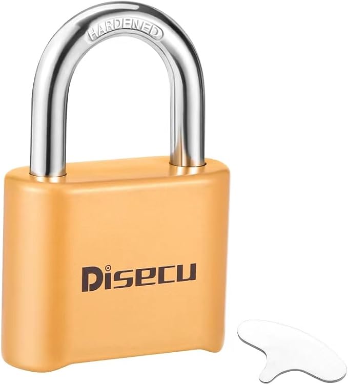 1 Pack disecu Heavy Duty 4 Digit Combination Lock, Anti-Error Feature, Outdoor Waterproof Padlock for School Gym Locker, Fence, Gate, Hasp Storage, Toolbox (Brass)