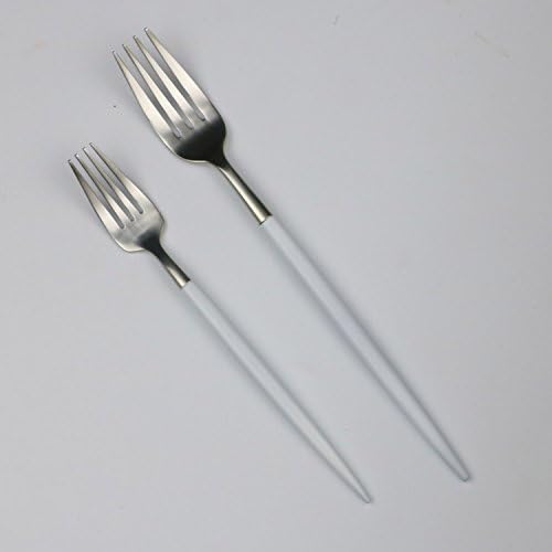 Customized 5-Piece 18/10 Stainless Steel Flatware Set, Serive for 1, With Fork Spoons Knife Teaspoon Dessert Fork for Home Kitchen Restaurant Hotel (White + Silver)