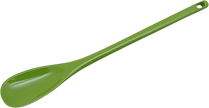 Hutzler 6-piece Melamine Cooking Utensils Set, Includes a 12-inch Long Slotted Spoon, Solid Spoon, Mixing Spoon, Slotted Turner, Soup Ladle, and Storage Crock, Green