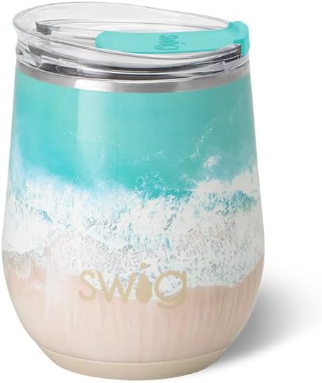 Swig Life 12oz Wine Tumbler with Lid, Stainless Steel, Dishwasher Safe, Portable, Triple Insulated Wine Tumbler (High Tide)