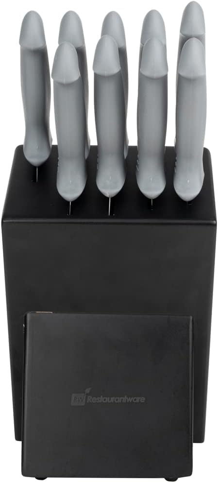 Restaurantware Comfy Grip Knife Set With Holder 1 Sharp 9-Piece Knife Set - Ergonomic Handle Non-Slip Grip Gray Stainless Steel Kitchen Knife Set Dishwashable Includes Knife Holder