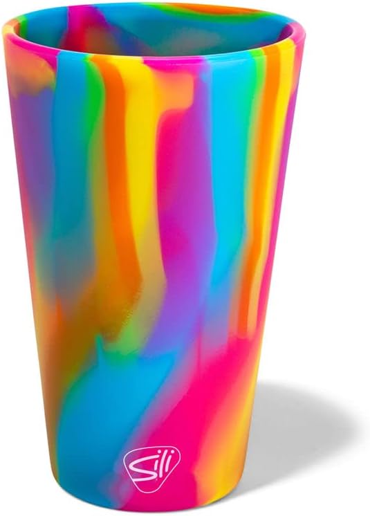Silipint 16oz Silicone Pint Glass – Unbreakable BPA-Free Reusable Silicone Drinking Cup – Flexible Dishwasher Microwave & Freezer Safe – Stemless Glass for Water Coffee Smoothies (Hippie Hops)