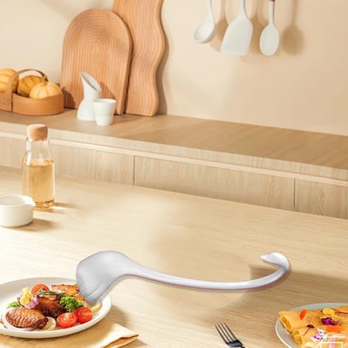 Swan Shaped Kitchen Soup Ladle, White PP Material, Long Handle with Tray, Large Capacity for Home Cooking