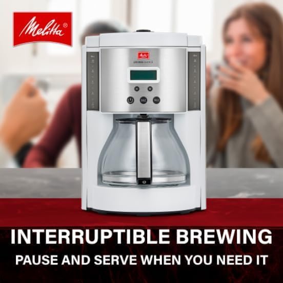 Melitta Aroma Enhance 10-Cup Drip Coffee Maker, Automatic and Programmable, 96oz Capacity with 5-Pack Coffee Filters | White