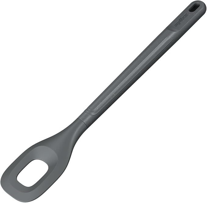 Zyliss E980225 Slotted Square Mixing Spoon, Sustainable Wheatstraw/Nylon, Spoon for Cooking and Stirring, Heat Resistant Silicone Head, Beluga Grey, 11.7" x 2.2", Dishwasher Safe