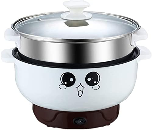 4-in-1 Multifunction Electric Skillet Non-Stick Stainless Steel Hot Pot Noodles Rice Cooker Steamed Egg Soup Pot Portable Mini Heating Pan Cooking Fried with Steam Grid