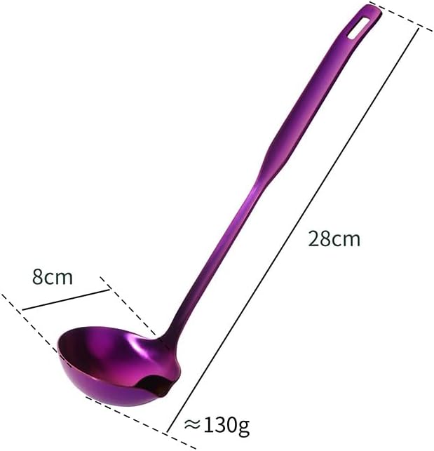 Metal Soup Ladle with Tilted Mouth，2 Piece Fat Multi-Purpose Separator Oil Strainer Serving Spoon Set for Kitchen Restaurant Cooking Hotpot Purple