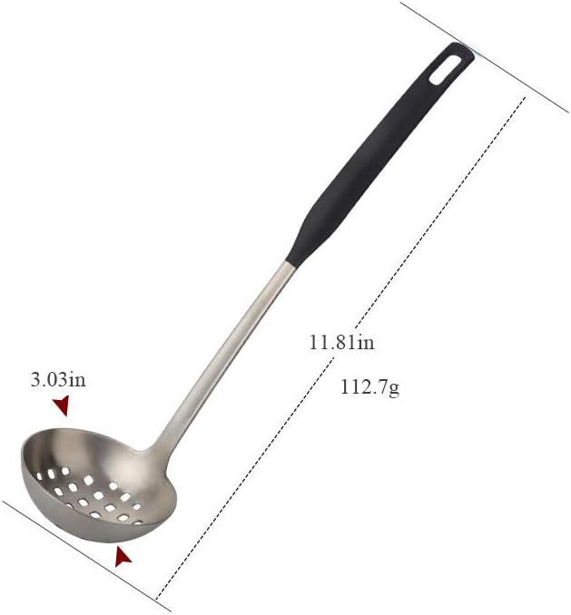 Buyer Star 2 Pcs Soup Ladle Colander, Silver Black Cookware Serving Long Handle Steel Slotted Spoon Cooking Utensil Set for Hotpot