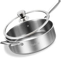 Tri-Ply Stainless Steel 8 Quarts Sauté Pan with Lid,13 Inch Induction Deep Frying Pan,Large Skillet, Dishwasher And Oven Safe,Detachable Handle