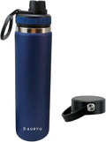 24oz Navy Blue Triple-Walled Insulated Stainless Steel Water Bottle – Bonus Lid Included – Wide Mouth, Leak Proof, BPA-Free Flasks for Sports, Travel, Hot & Cold Beverages