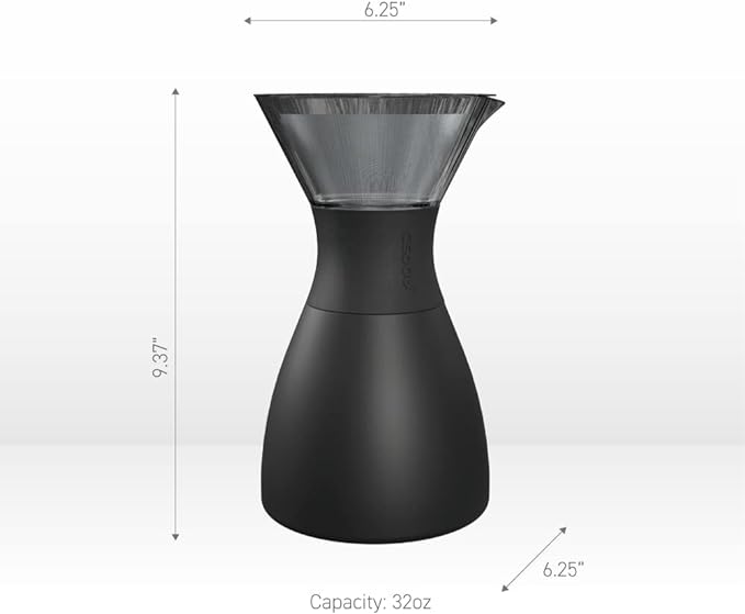 asobu Insulated Pour Over Coffee Maker (32 oz.) Double-Wall Vacuum, Stainless-Steel Filter and Take on the Go Carafe (Powdered Pink)