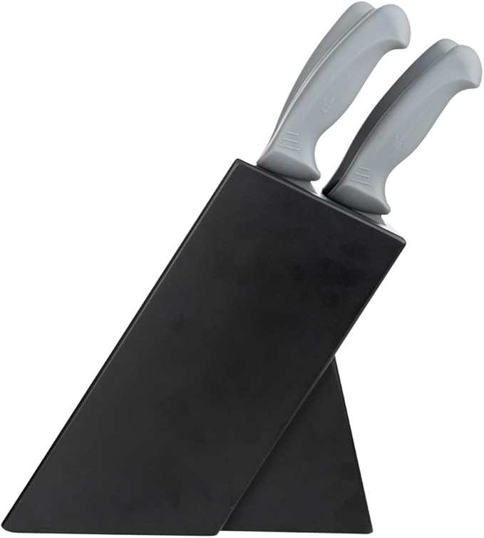 Restaurantware Comfy Grip Knife Set With Holder 1 Sharp 9-Piece Knife Set - Ergonomic Handle Non-Slip Grip Gray Stainless Steel Kitchen Knife Set Dishwashable Includes Knife Holder