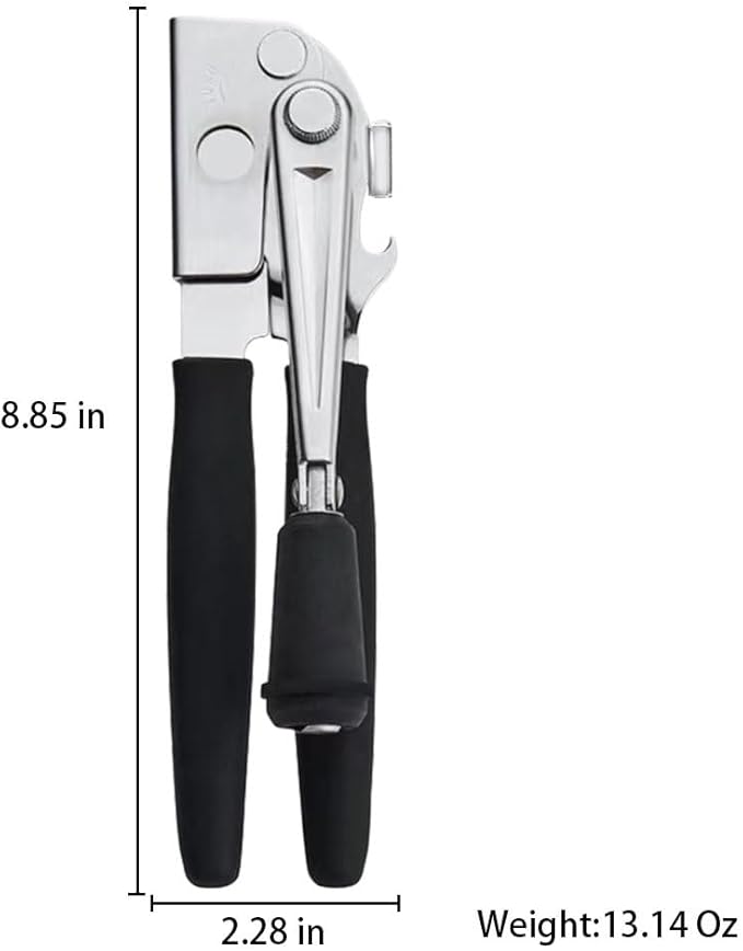 NUFR Commercial Heavy-Duty Manual Can Opener with Easy-Turn Crank, Long Rubber Handle & Magnetic Lid Holder