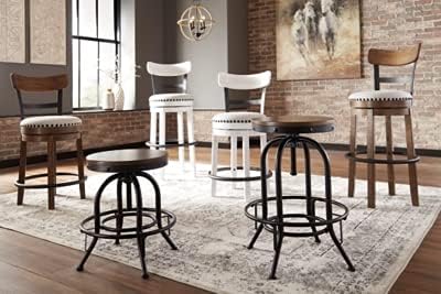Signature Design by Ashley Valebeck 30" Modern Swivel Pub Height Barstool, Whitewash