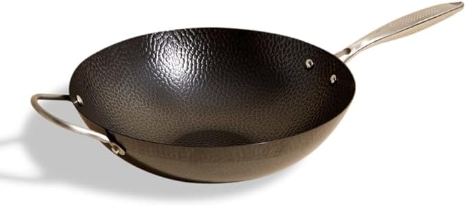 Milk Street 3-Piece 13-Inch Wok Body, Hammered Carbon Steel Flat Bottom Wok, Ideal for Stovetop Cooking