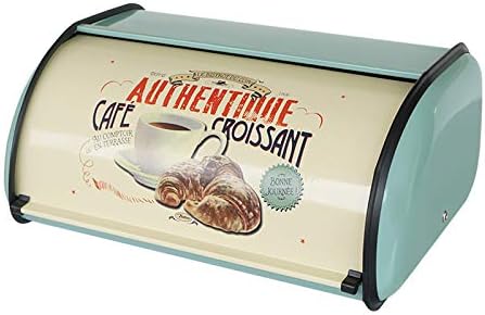 SOTECH Metal Bread Box with Roll Top Vintage Breadbox for Kitchen Countertop Retro Bread Bin Holder Counter Farmhouse Bread Storage Container Blue