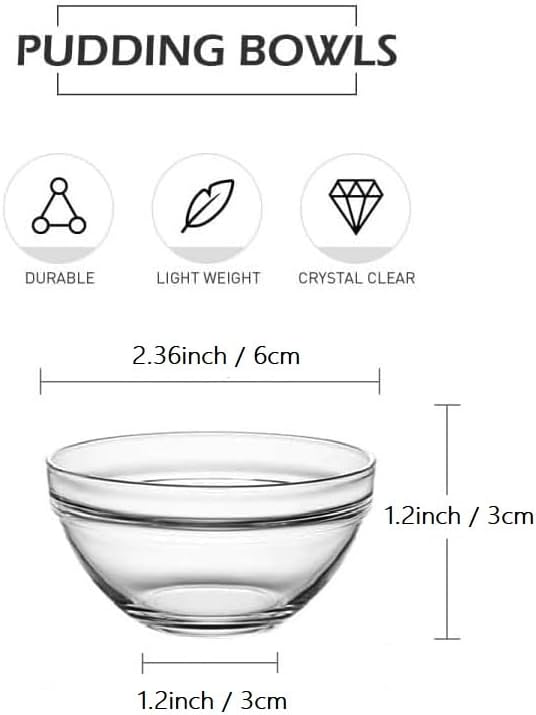 Small Glass Bowls for Cooking Prep, Clear Glass Bowls Perfect for Pre-measuring Spices for Cooking and Baking, Side Sauce Prep, Set of 12 (1.5 Fl Oz)
