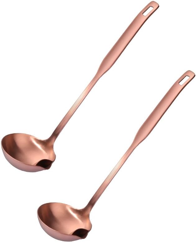 Metal Soup Ladle with Tilted Mouth，2 Piece Fat Multi-Purpose Separator Oil Strainer Serving Spoon Set for Kitchen Restaurant Cooking Hotpot