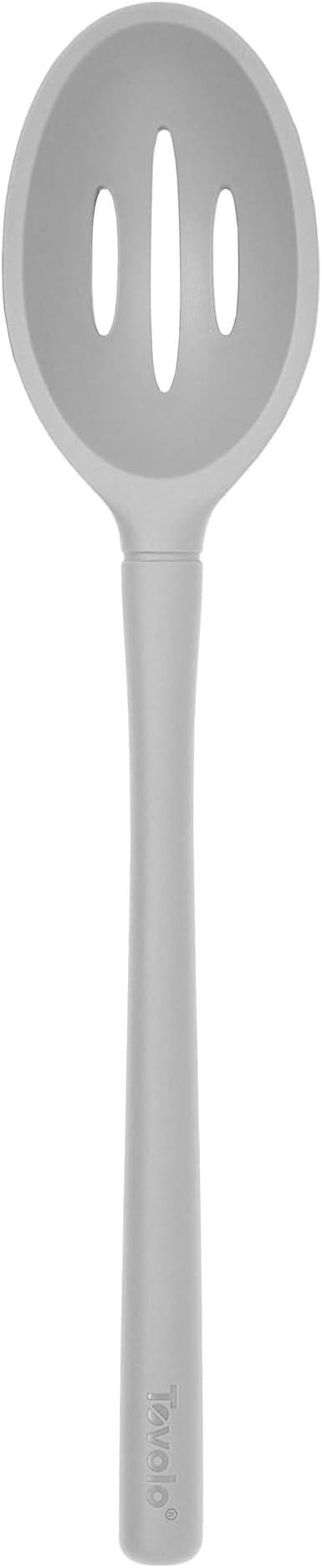 Tovolo Flex-Core Non-Stick All Silicone Slotted Deep Spoon Kitchen Utensil for Scooping and Serving – Heat-Resistant, Dishwasher Safe & BPA Free - Oyster Gray