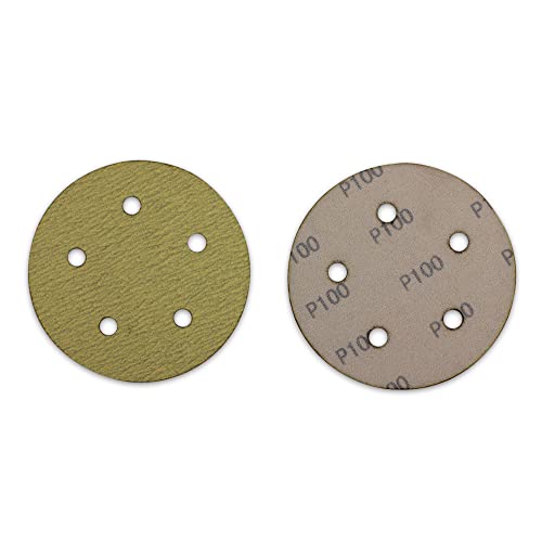 BHA 5" Inch 5 Hole Hook and Loop Sanding Discs for Orbital DA Sanders - 100 Pack (80 Grit)