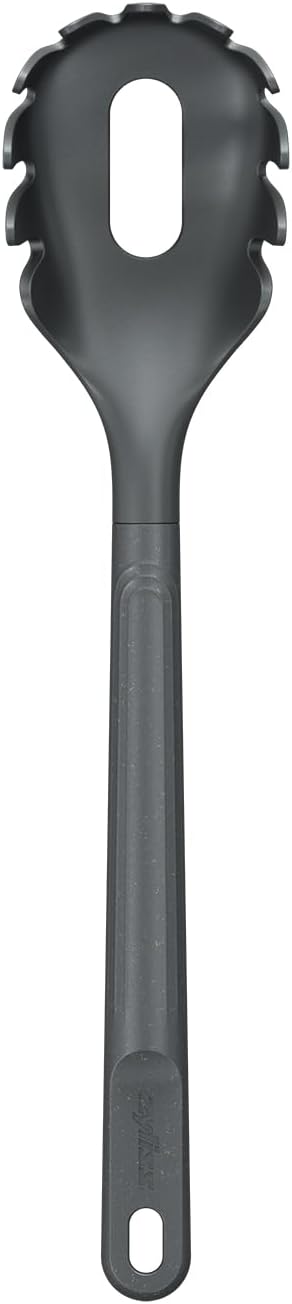 Zyliss E980231 Spaghetti Spoon, Sustainable Wheatstraw/Nylon, Scoop and Drain Spaghetti and Pasta, Non Stick, Heat Resistant Silicone Head, Beluga Grey, 12.2" X 2.5", Dishwasher Safe